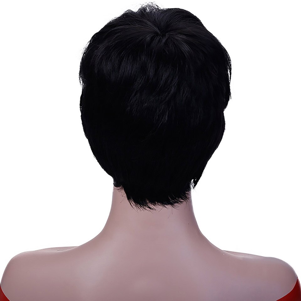 JINKAILI PRUIK Korte Pixie Cut Pruiken voor Vrouwen Hittebestendige Synthetische Zwart Grijs Haar Pruiken Kostuum Pruik