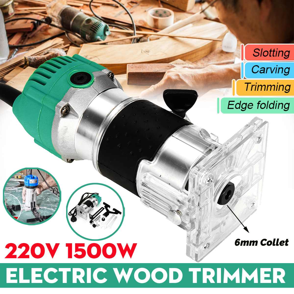 1500W 220V Wood Trimming Machine Trimmer Router Wood Milling Slotting Trimmer Machine Hand Carving Wood Router Machine