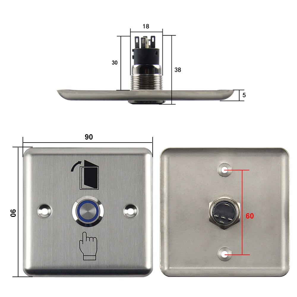 Metall Edelstahl Tür Exit-Button Schalter Release Push-Taste mit LED-Licht Für Access Control Lock System NC/KEINE/COM zu Öffnen Tür