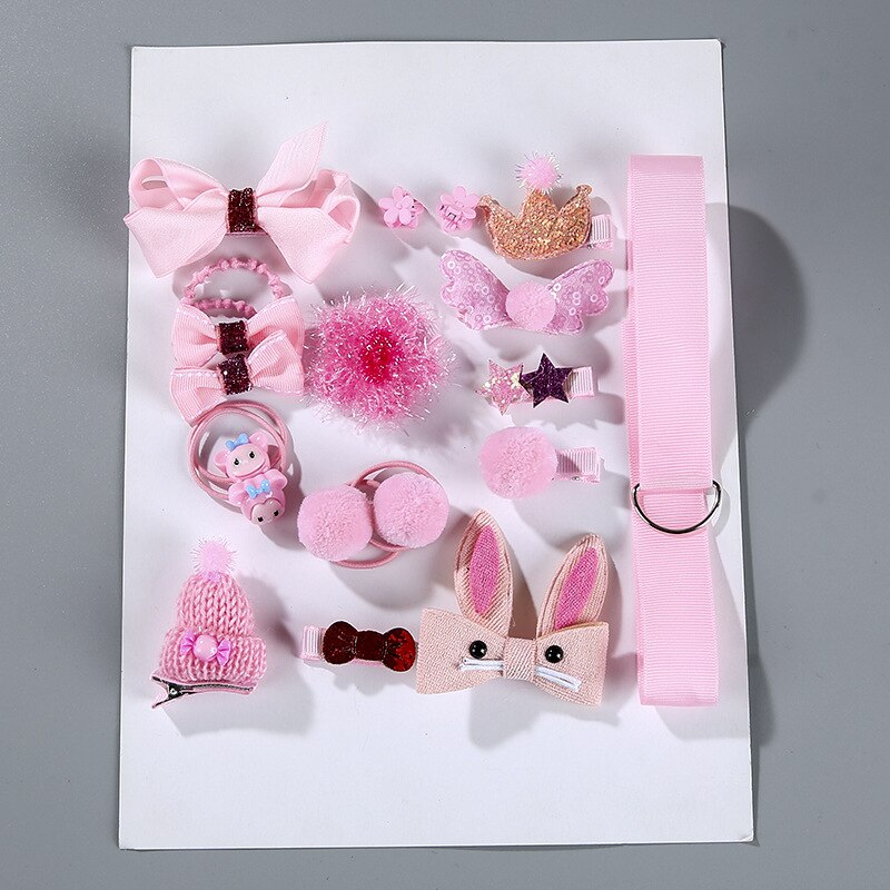 18 stuks/doos baby haaraccessoires set kinderen schattige stoffen strik bloem haarspelden haarspeldjes haarclips meisjes hoofdtooi: Lichtroze