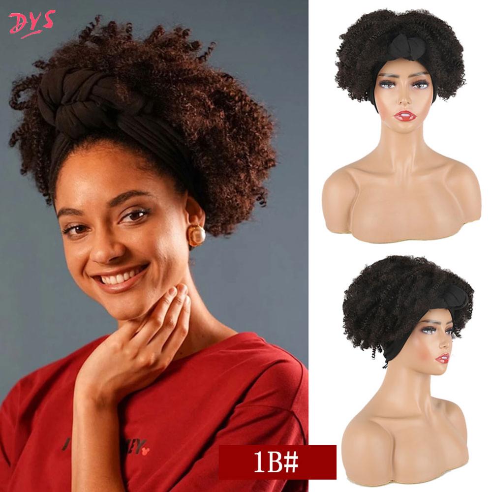 Deyngs Turban perruque synthétique Afro crépus bouclés perruque bandeau cordon enveloppement-perruque 2 en 1 Updo tête-enveloppement perruque Turban afro-américaine: 131