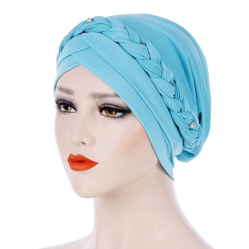 Gorros de oración de poliéster para mujer, Hijab islámico trenzado, de seda, musulmán, turbante: 5