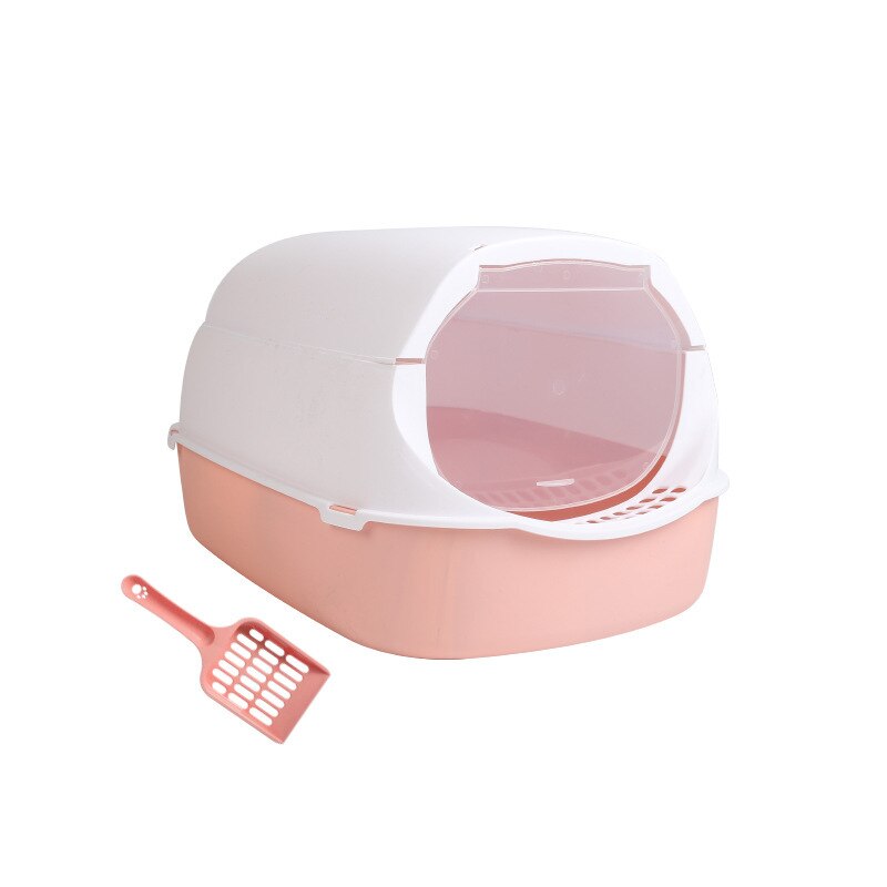 Fully Enclosed Cat Litter Box Toilet Pets Folding Training Tray For Small Animal Removable Washable Multifunctional: Pink for 4.5kg cat