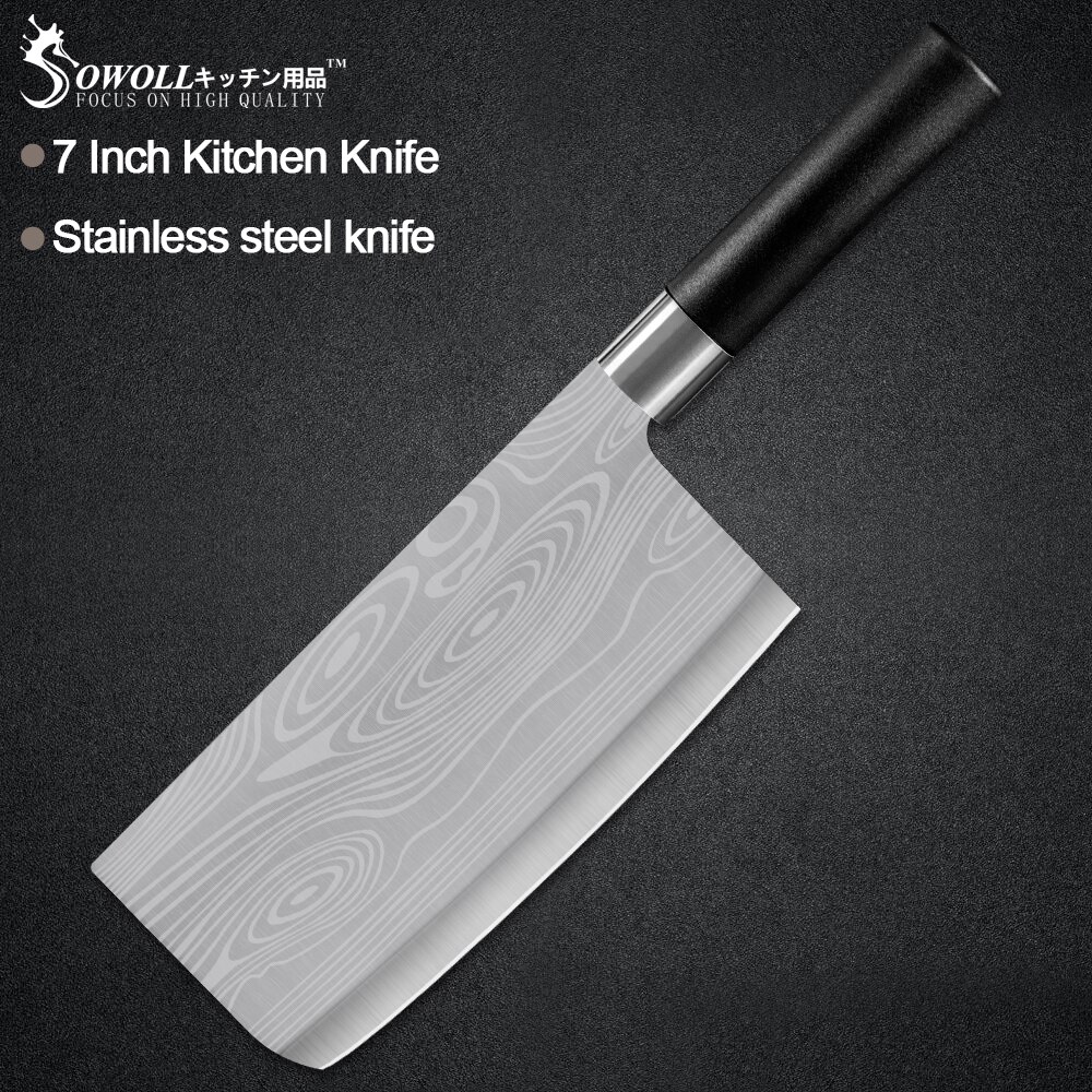 Sowoll 7 inch Stainless Steel Kitchen Chopping Knife Plastic Handle Germany Style Sharp Blade Cleaver Slaughter Butcher Boning