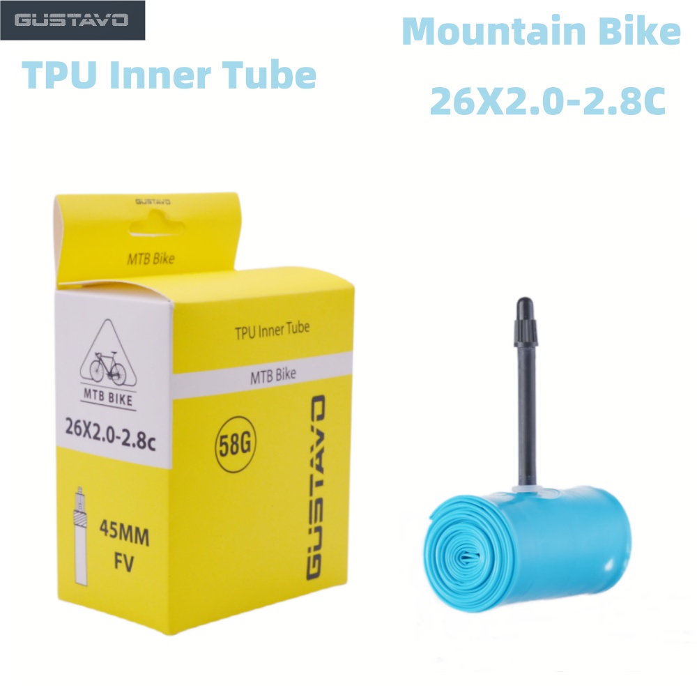 GUSTAVO TPU Ultraleichter MTB-Fahrradschlauch 26/27,5/29 x 1,95–2,8 C Französische Ventillänge 45 mm: Elfenbein