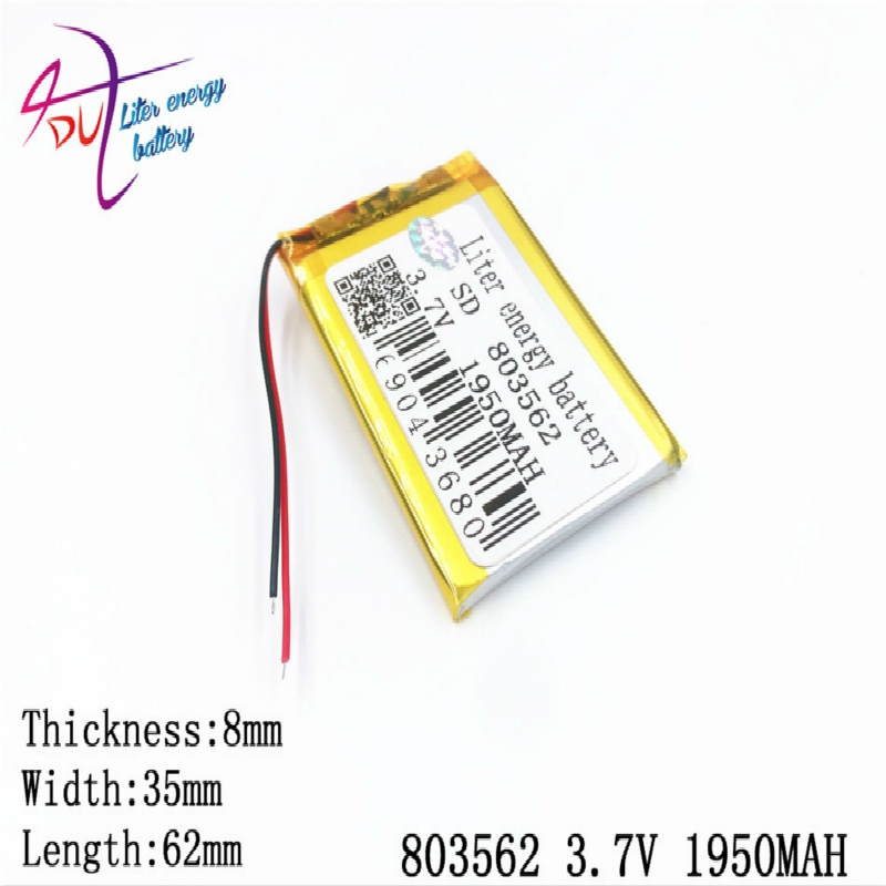 1pcs 3.7V,1950mAH 803562 polymer lithium ion / Li-ion battery for model aircraft,GPS,mp3,mp4,cell phone,speaker,bluetooth