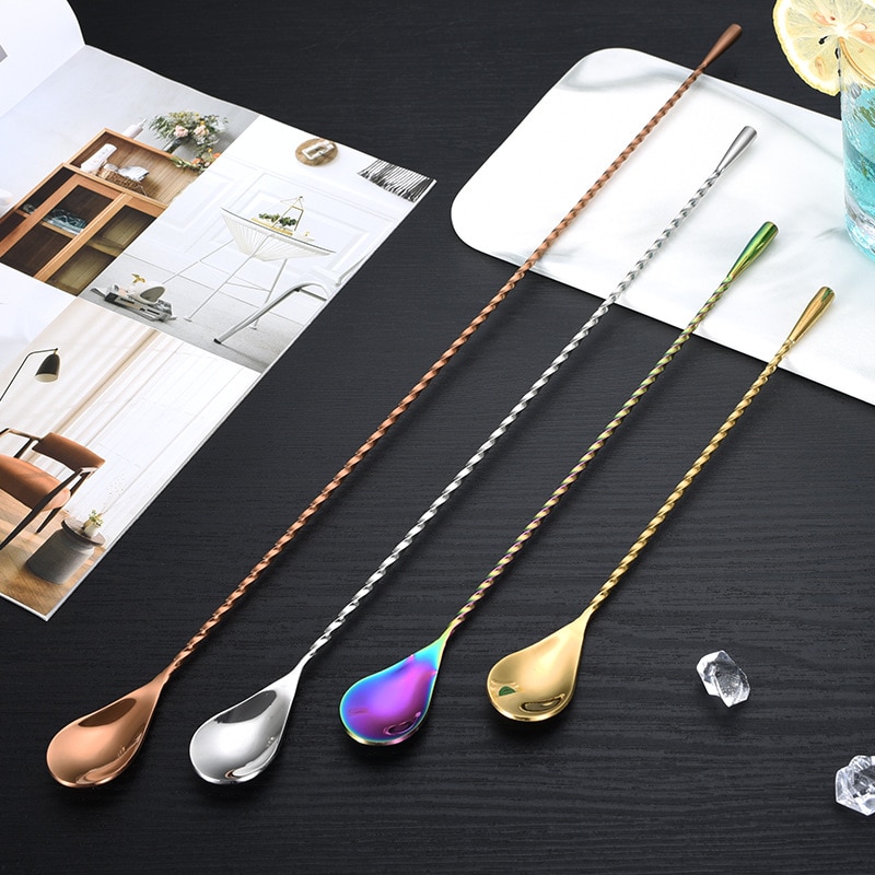 Cuillère à Cocktail à poignée en spirale de 30/40/50cm de Long, agitateur à boisson, tige de mélange de Whisky, outils de barman, ustensiles de Bar de cuisine