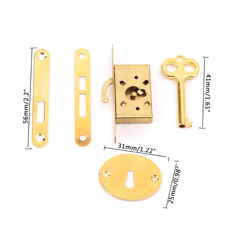 1Set Gold Lock Drawer Cabinet Wardrobe Cupboard Door Lock Antique Furniture Counter Drawer Locks With Key