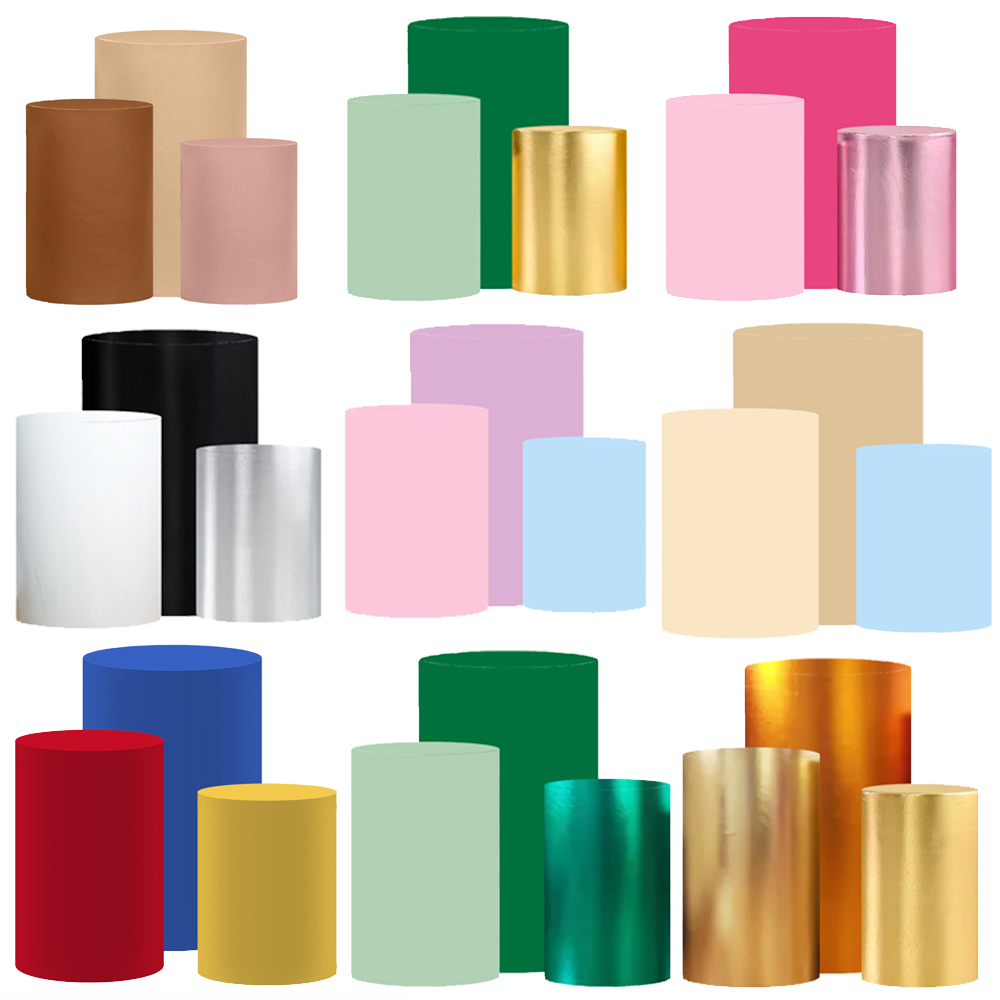 3 PCS Pink Pedestal Covers Birthday Party Decoration Gold White Fairy Tale Plinth Cover Cylinder Cover Event Props Elastic