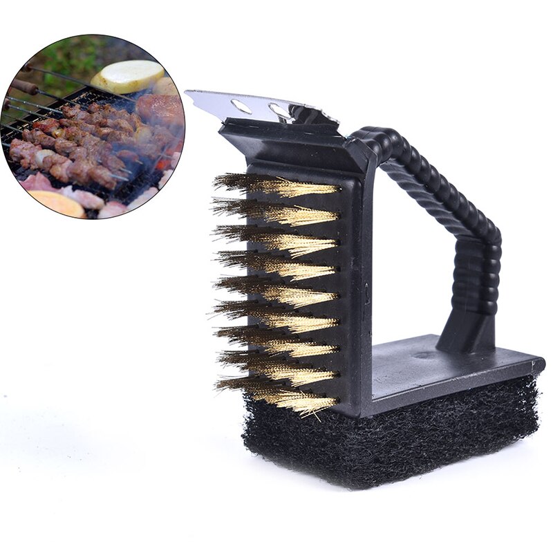 1pcs BBQ Accessories Triple Barbecue Grill Brush Copper Steel Cleaning Brushes Barbeque Cleaner