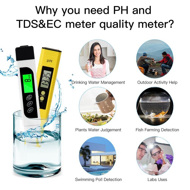 Medidor Digital TDS y medidor de PH, Probador de del Agua con botón de calibración automática, TDS PH EC temperatura 4 en 1 Conjunto, perfecto para Ho
