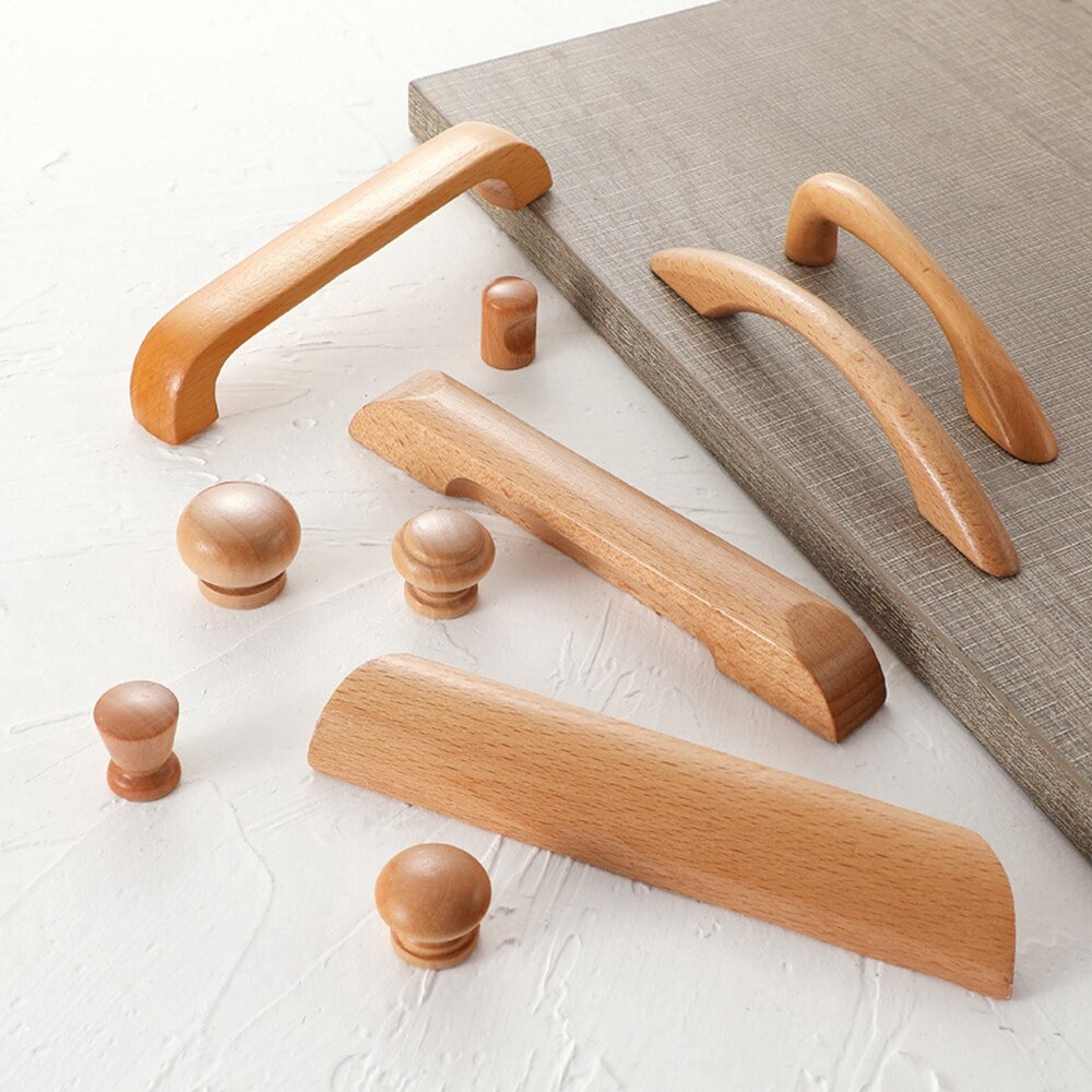 Poignée de meuble en bois couleur naturelle, 8 Styles, , 1 pièce, idéale pour placard de cuisine ou tiroir, nouveauté