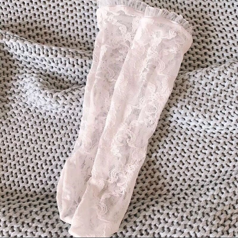 Calzini per bambini tinta unita pizzo ragazza maglia tubo calzino traspirante delicato sulla pelle Baby Princess calze pizzo bianco