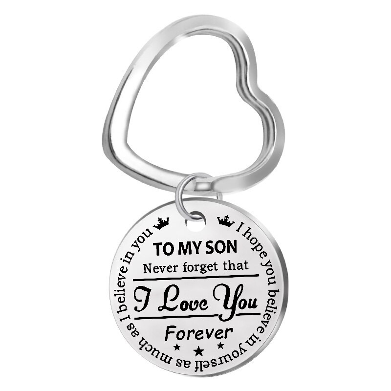 Trendy Stainless Steel Keychain Engraved To My Son Daughter forever Love Mom Keyring Key Chains Charm Love Pendant Jewelry: heart to my son