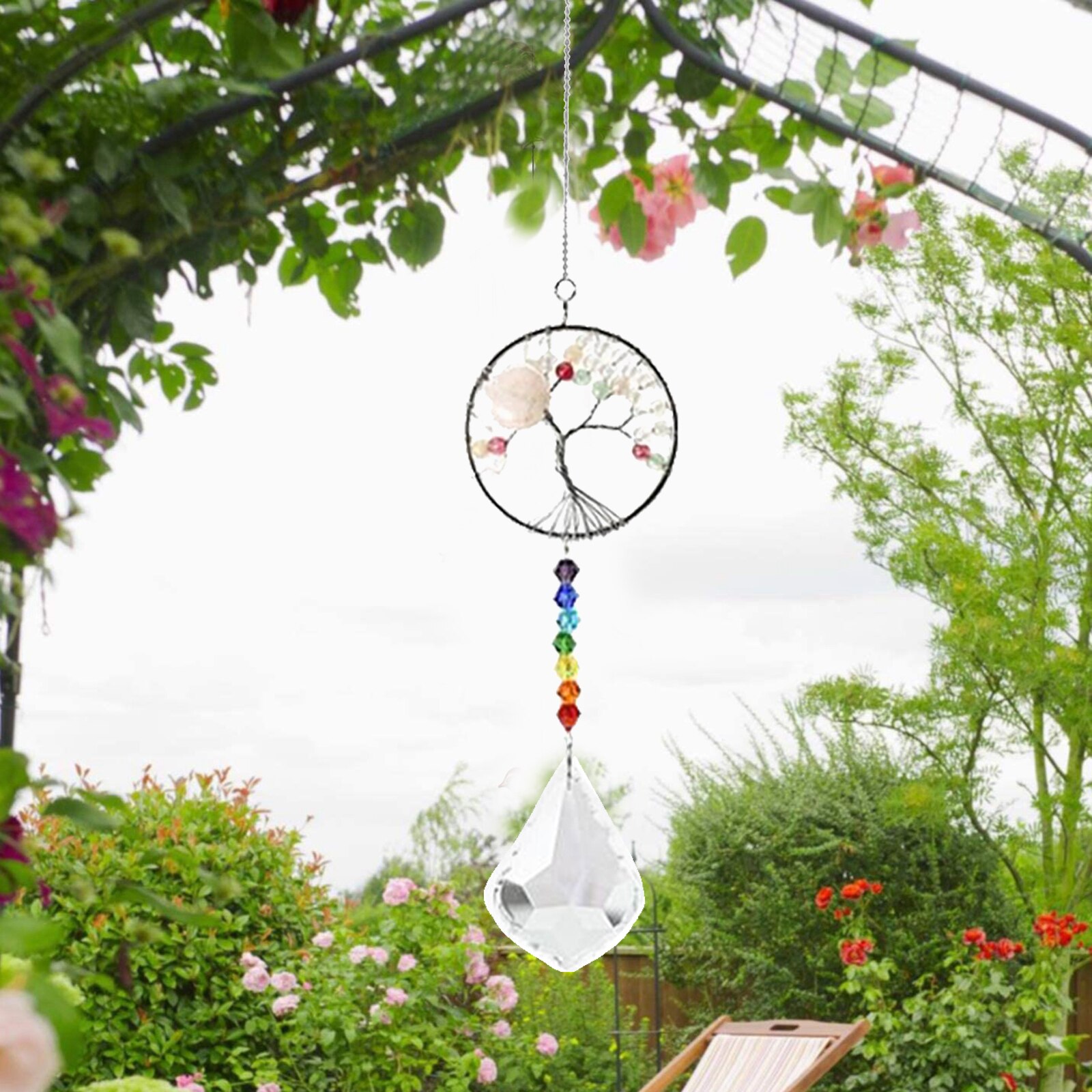 Máquina de arcoíris de bola de cristal, atrapasol colgante, decoración hogareña para ventana,: Pink Tree of Life