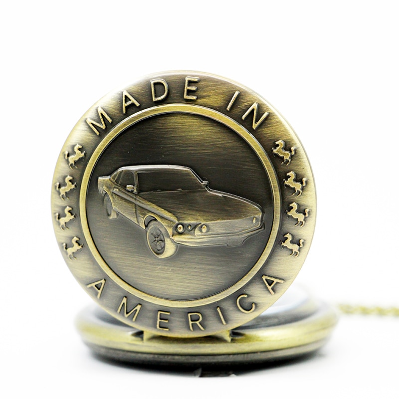 Bronze mustang mønster bil kvarts lommeur med nøglering mandlige kvindelige ur reloj de bolsillo  #td2040