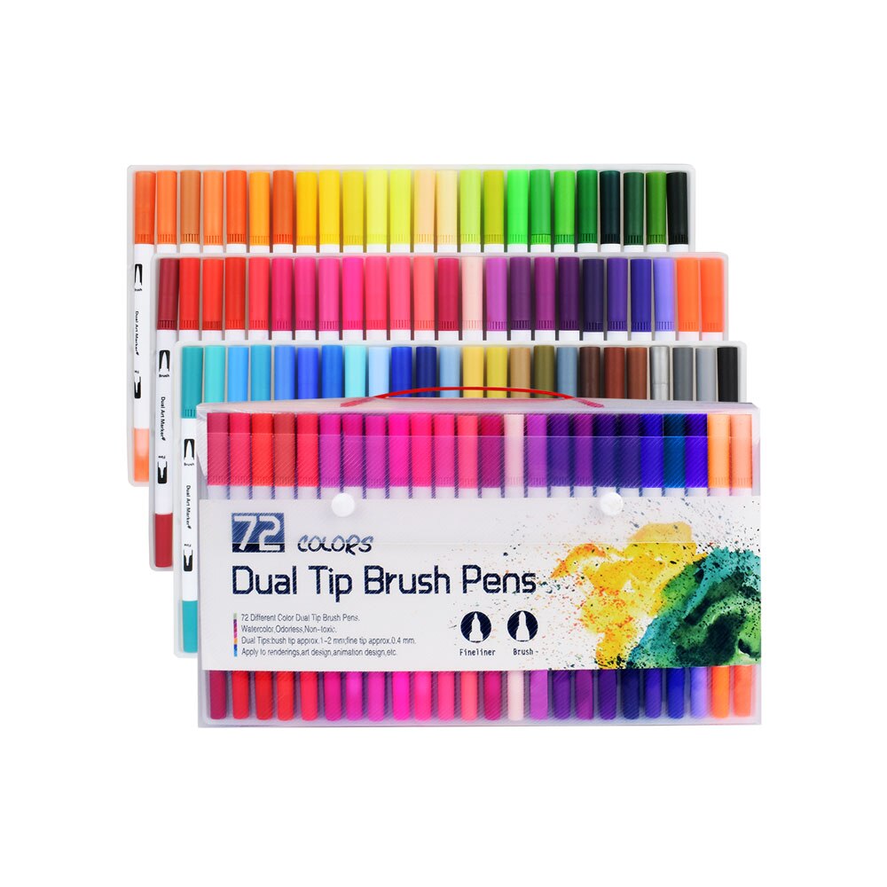 Acrylverf markers, 72 kleuren dubbele punt acrylverf pennen met penseel