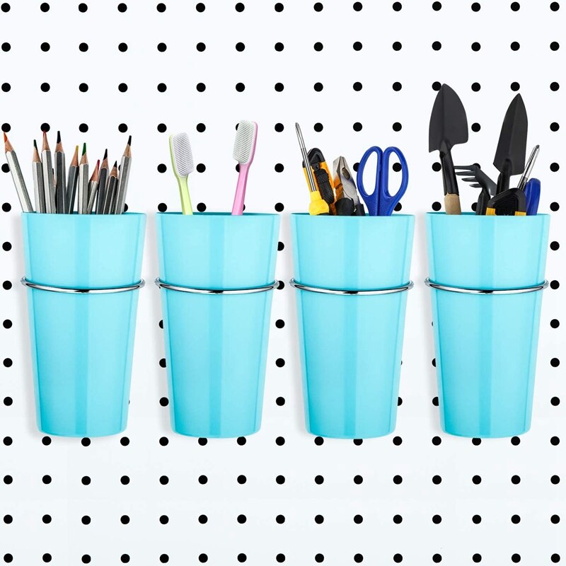 4 Sets Pegboard Bins with Rings, Ring Style Pegboard Hooks with Cups, Pegboard Cup Holder Accessories for Organizing