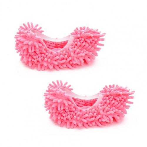 Shoes Cover Skin-friendly Dust Cleaning Soft Floor Mopping Cleaning Slipper for House Indoor Machine Washable Cloth Shoe Bag: Pink