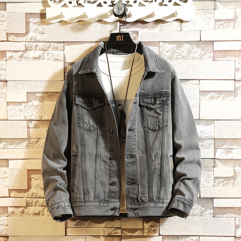 Forårs denim jakke mænd aviator jakke retro denim jakke street tøj trend afslappet frakke
