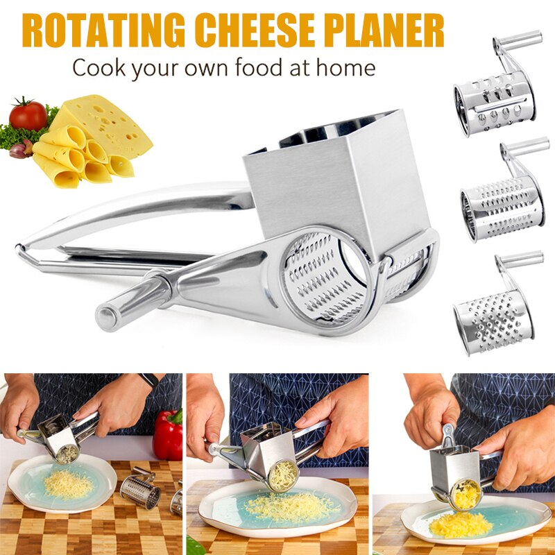 Hand Gebogen Wervelende Kaas Rasp Keuken Rvs Kaasrasp Hand Crank Roterende Messen Groentesnijder Shredder