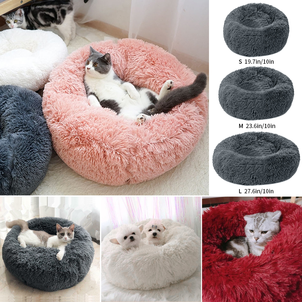 Ronde Pluche Kat Bed Huis Zachte Lange Pluche Kat Bed Ronde Hond Bed Voor Honden Katten Nest Winter Warm slapen Bed Puppy Mat