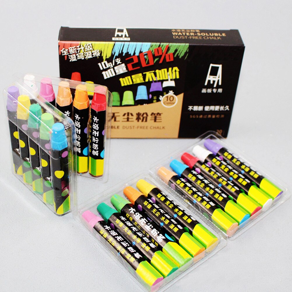 20pcs/box Teaching Tools Teacher Children Comfortable Grip Bright Color Toddlers Dust Free Chalk Office Marking Water Soluble: Ten Colors
