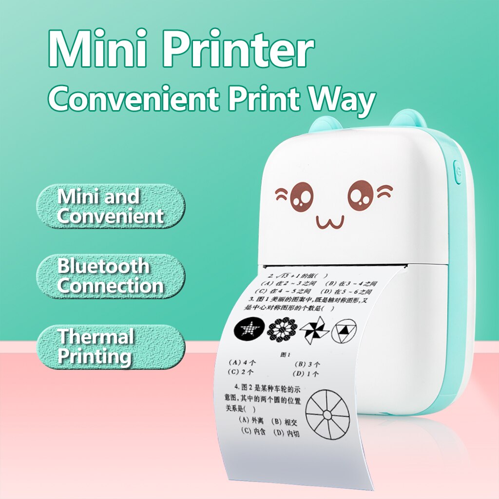 Portable Thermal Printer Paper Photo Pocket Cat Thermal Printer 57mm Printing Wireless Bluetooth Android IOS Printers For Child