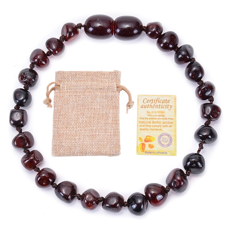 Amberos de dentición báltica Natural para bebés y niños, pulsera de ámbar hecha a mano, Original, cuentas de ámbar irregulares, de joyería: cherry / 18cm