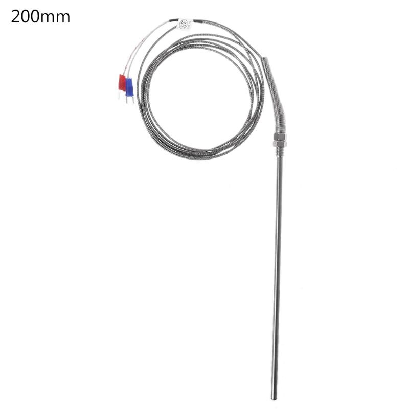 Termopar tipo K, Cable de 2m, sonda de Sensor de temperatura de rosca M8, 50mm/100mm/200mm: 200mm