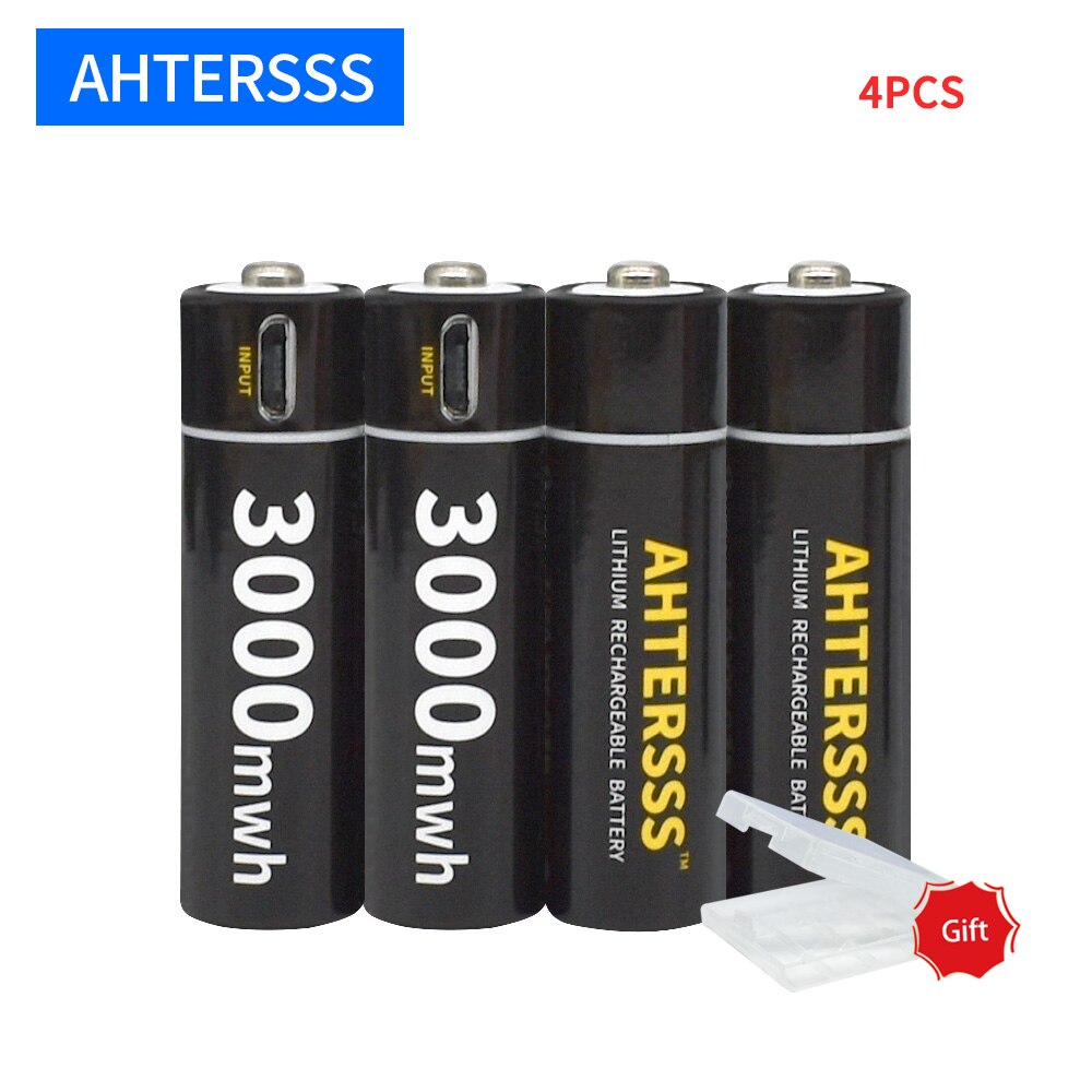 1.5v AA rechargeable battery USB aa lithium battery 2A 3000mwh smart usb charging: 4PCS