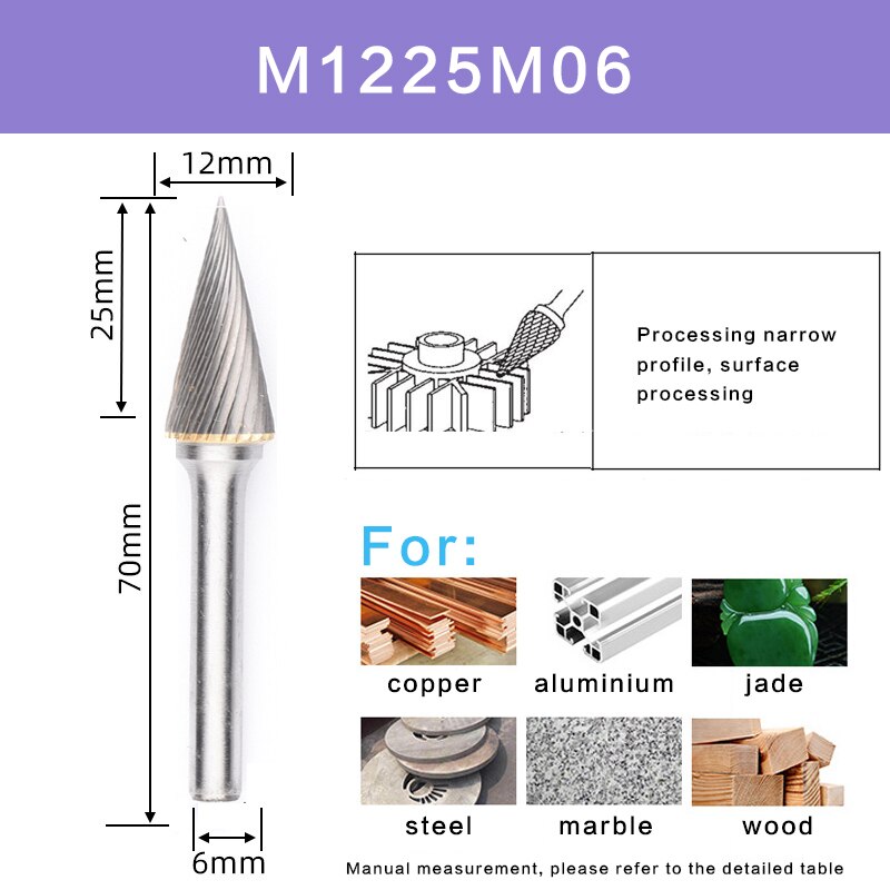 1pcs Single-cut M Type Head Tungsten Carbide Rotary File Tool Point Burr Die Grinder Abrasive Tools Drill Milling Carving Bits: M1225M06