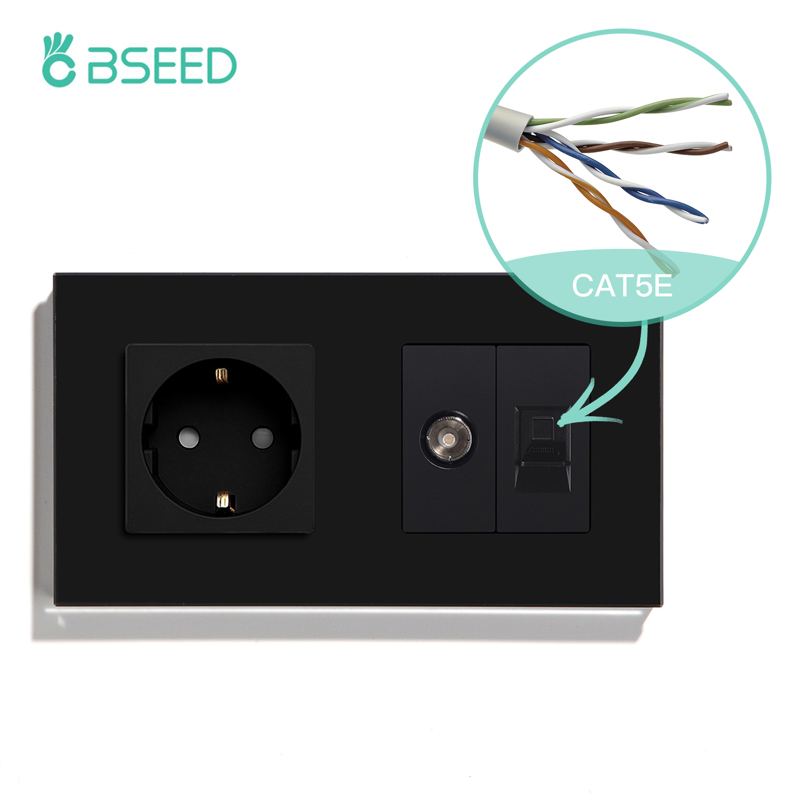 BSEED TV CAT5 With EU Socket Double Wall Sockets TV Internet RJ45 PC Connections Type-c USB Electric Sockets Glass Frame: Type 16