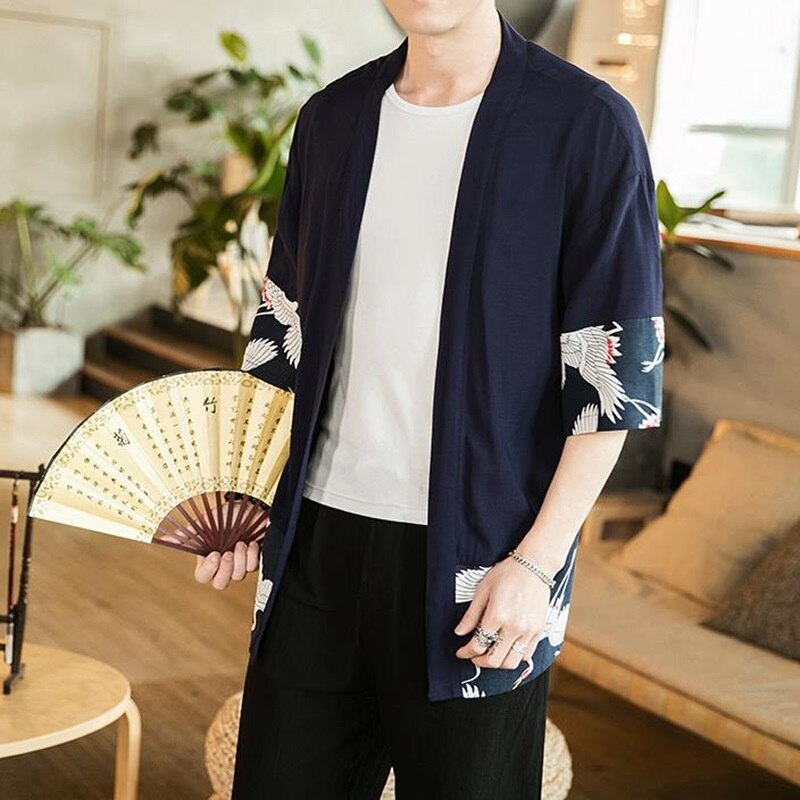Chinese Style Men Large Size Kimono Cardigan Men Japanese Linen Haori Yukata Robe Summer Casual Shirt Asian Clothes Tops TZ2031: 2 / M