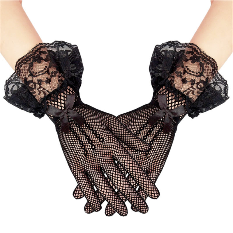 1 par niñas niños blanco Beige negro encaje Faux perla guantes de rejilla flor de la comunión niña novia ceremonia Accesorios: black
