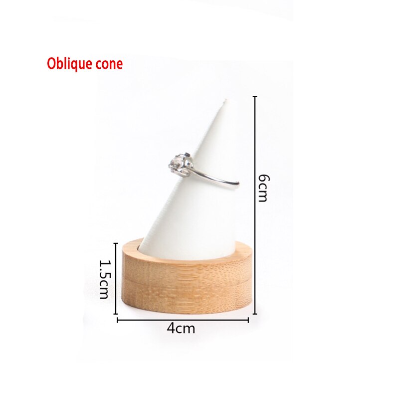 Bamboo White PU Fingertip Oblique Cone Ring Display Stand Case Ring Holder Jewelry Display Stand Ring Showcase Storage: Oblique cone