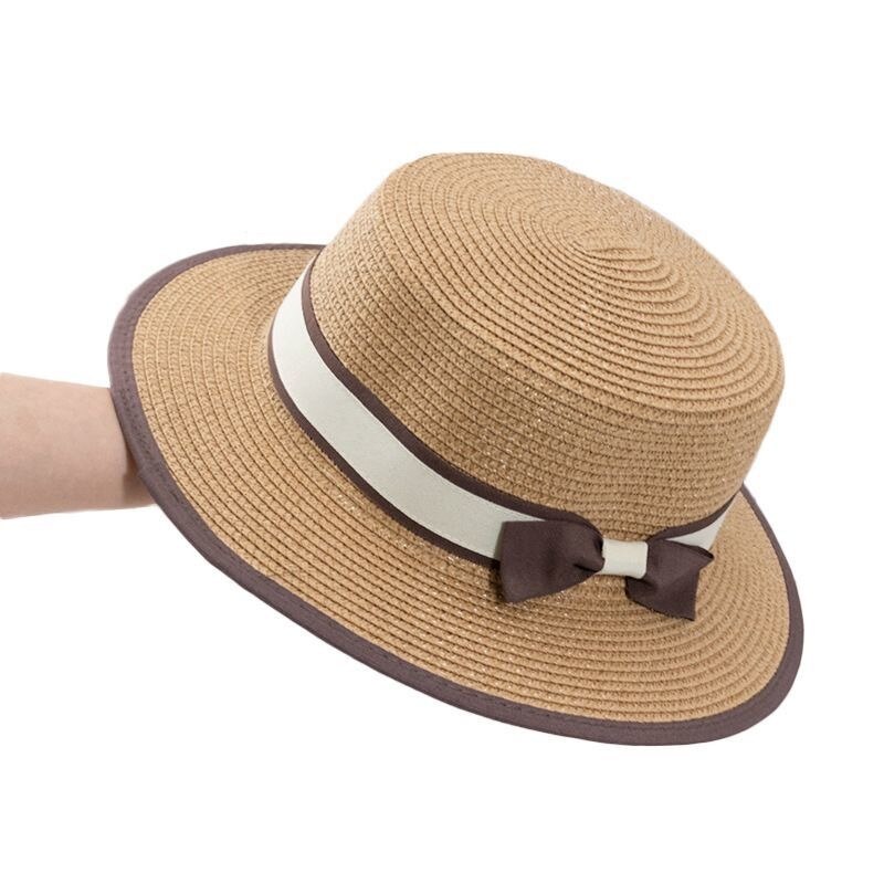 Zomer Vrouwen Schipper Strand Hoed Brede Zijde Vrouwelijke Casual Panama Hoed Dame Klassieke Platte Strik Straw Zonnehoed vrouwen Fedora