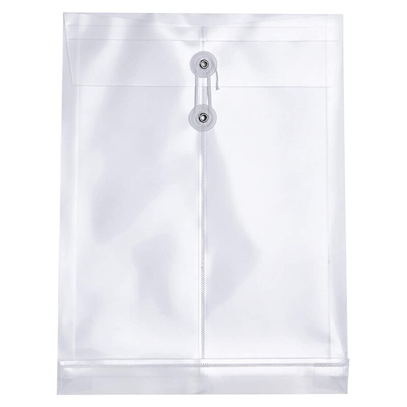 12 Pack Clear Plastic Envelopes Poly Envelopes Expandable Files Document Folders with Button &amp; String Tie Closure A4