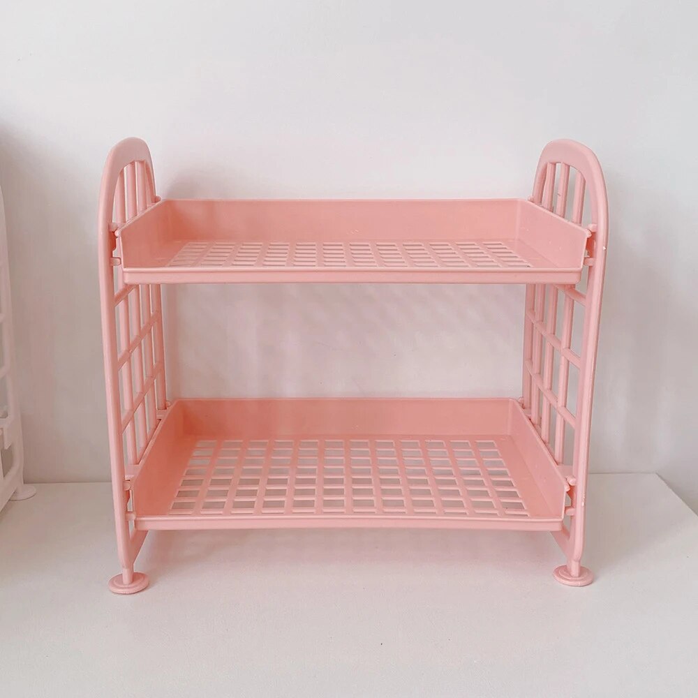 1PC High Appearance Horizontal Desktop Storage Shelf Simple Multi-storey Dormitory Storage Shelf Computer Office Available: pink