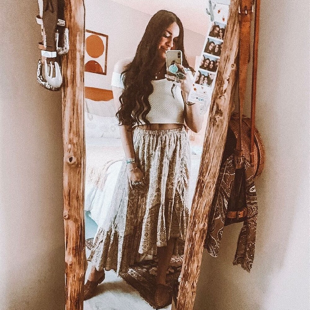 Vintage Chic Vrouwen Geel Bohemian Bloemen Gedrukt Lange A-lijn Rok Hoge Elastische Taille Geel Katoen Maxi Rokken Femme A698