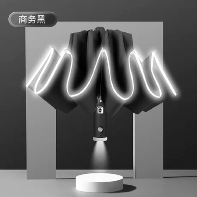 Voor Xiaomi Automatische Paraplu Met Reflecterende Streep Reverse Led Licht Paraplu Academy 10 Ribben 3-Vouwen Omgekeerde Paraplu