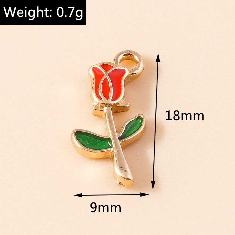 Mini Rosa esmaltada romántica, 10 piezas, 9x18mm, dijes para collares, colgantes, pendientes, fabricación de joyas DIY, hallazgos hechos a mano