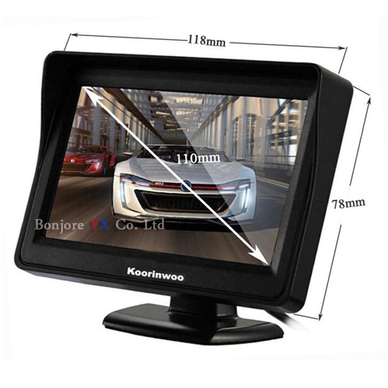 Koorinwoo Hd Mini 4.3 Inch Monitor Digitale Tft Lcd 800*480 In-Dash Parking Video Systeem Parking Assistance 2 Rca Screen Voor Auto