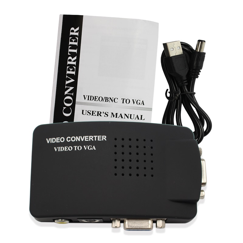 zwart converter TV RCA Composite S-Video In AV naar VGA PC Mac Lcd Out Converter Adapter box