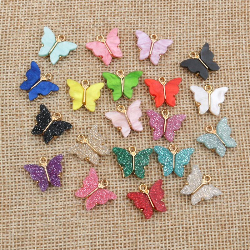10 Uds. De 14x16mm acrílico mariposa encantos colgante de aleación de Metal para collar pulsera DIY accesorios de fabricación de joyas