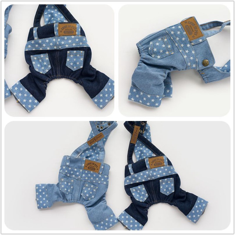 Mono vaquero con diseño de perro estrella, pantalones vaqueros, ropa para perro pequeño, mascota, gato, osito de peluche, chihuahua, pantalones, mono, ropa.