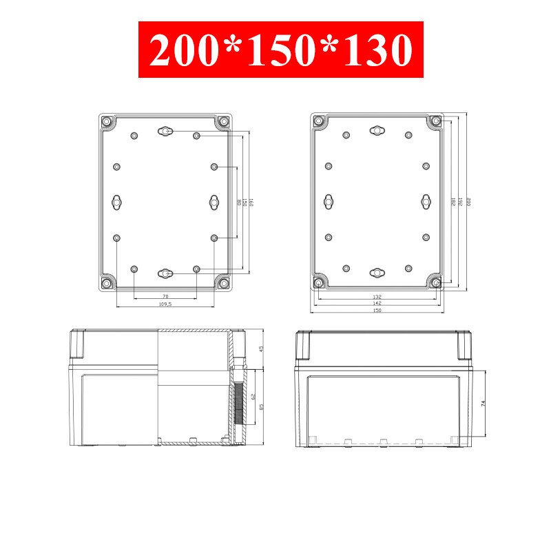 Waterdichte Plastic Behuizing Doos Elektronische Elektrische Project Doos Abs Outdoor Junction Box Behuizing IP67 Project Instrument Case: 200x150x130mm