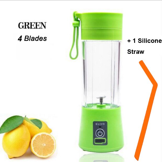 Multi Functional Mini Portable 6 Blades Electric Juicer Mixer USB Rechargeable Household Juice Blender Fruit Cooking Machine: 4 Blades Green