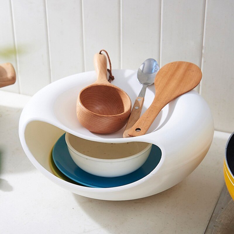 Bowl Double Layer Container Box Dish Layer Dry Fruit Snacks Seeds Containers Practical Plastic Storage Box