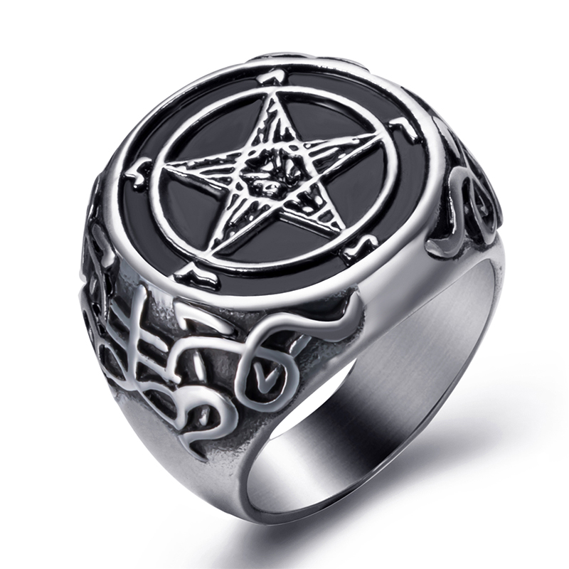 Elfasio Heren Rvs Ring Baphomet Geit Pentagram Satanisch Leviathan Cross Demon Ster Biker Sieraden Maat 7-15: 11 / Style 2